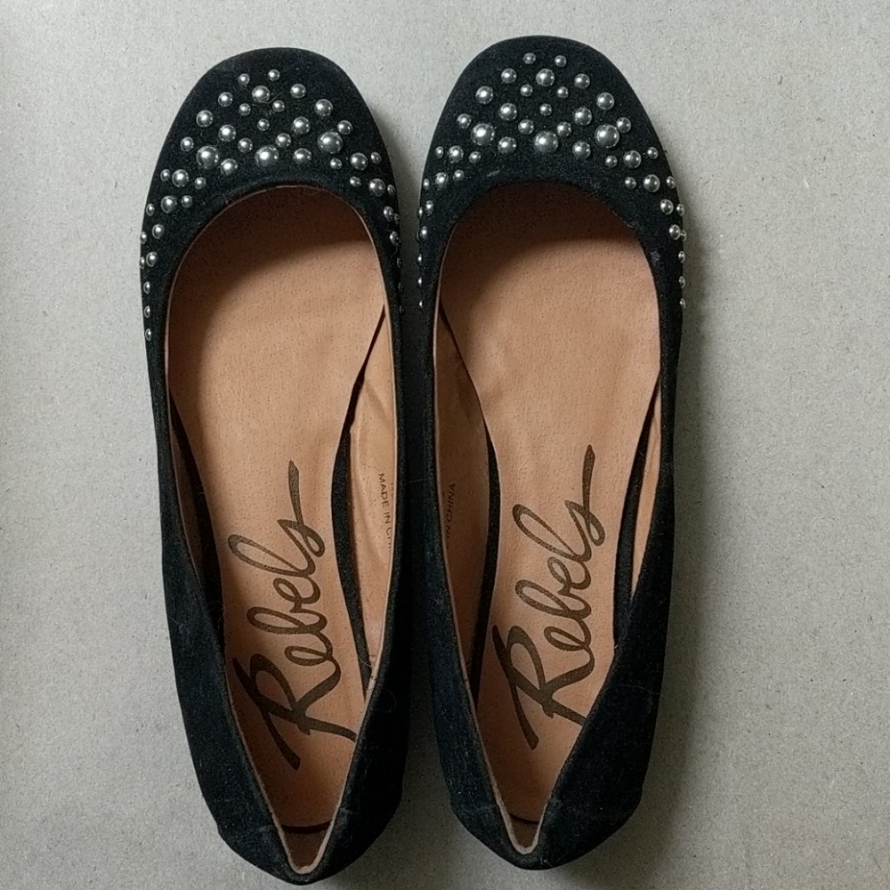 Suede rhinestone flats